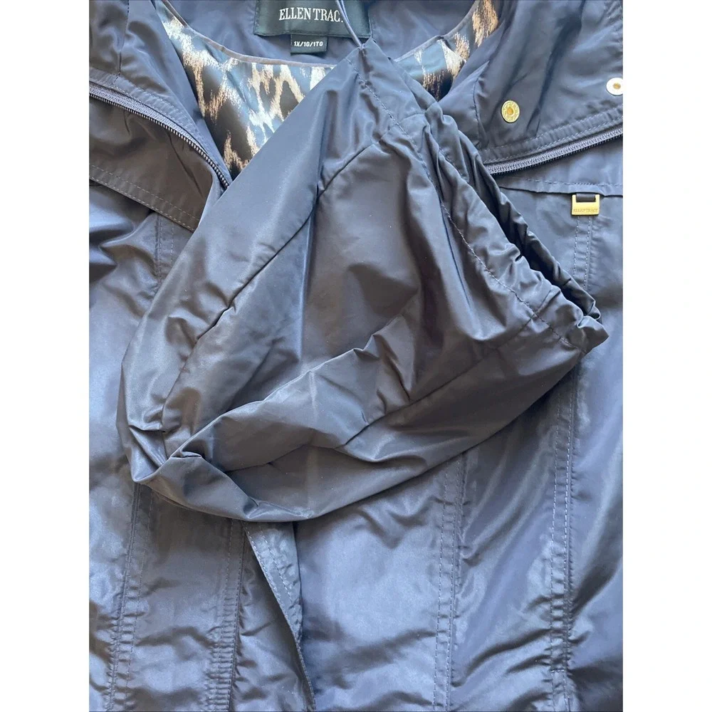 Ellen Tracy Packable Amathyst Trench‎ Rain Coat Size 1X With Hideaway Hood